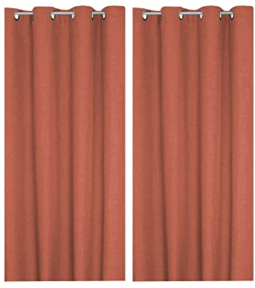 Haus und Deko Vorhang 2er Set 140 x 245 cm Terracotta Leinenoptik, blickdichter Ösenvorhang mit Metall-Ösen, klassisch Elegante Gardine, Vorhänge für Wohnzimmer Schlafzimmer