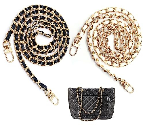 2pcs Kettenriemen Metall,Pu Leder+Metall Kette,Ersatz Schulterriemen,120cm,Schwarz+Weiß,FüR Handtaschen, RucksäCke Und UmhäNgetaschen