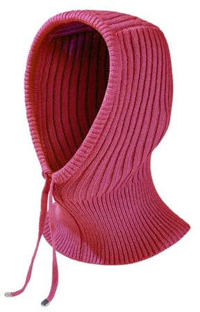 Rayson Bonnet Femme Hiver Chaud Tricoté avec Cache Cou Flexible Beanie Con Écharpe Unisex Balaclava en Tricot pour Vélo Ski Plein Air(Rose)
