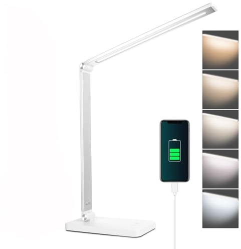 mafiti Desk lamp,Aluminium Dimmable Bedside lamp, Eye-Caring Table Lamp with UK Plug,Touch Control,for Home,Office,Bedroom,Reading,Work,Study(White)