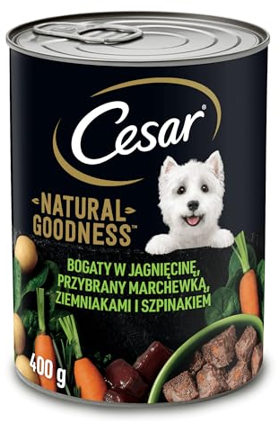 Cesar Natural Goodness Nassfutter für ausgewachsene Hunde reich an Lammfleisch, garniert mit Karotten, Kartoffeln und Spinat, Dose 24 x 400g