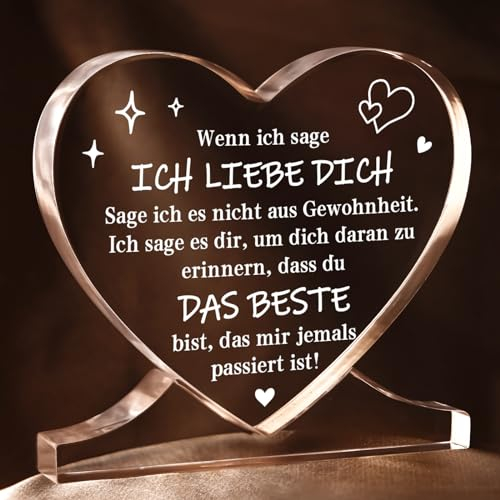 Ich Liebe Dich Geschenke, Jahrestag Geschenk für Ihn und Sie, Herzförmiges Acryl Heimat Dekoration Hochzeitstag Geschenke, Liebes Geschenk für Männer Frauen