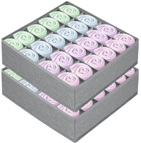 flintronic Organizadores de Cajones, 24 Organizador Ropa Interior, Celdas Plegable Cajas de Almacenamiento, Compartimentos Organizadores de Cajones, para Guardar Ropa Interior/Calcetines-2PCS Gris
