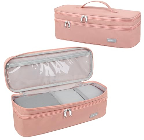 Lychii Reise Tasche für Dyson Airwrap Styler, Warmluftbürste Haartrockner Tragetasche, Doppelschicht Aufbewarhungstasche für Hair Dryer Haarglätter, Flauschiger Kamm Lockenbürste Zubehör - Rosa