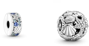 Pandora Moments Tropischer Seestern & Muschel Clip-Charm & Offen gearbeitetes Seestern, Muschel und Herzen Charm Silber, 11 x 11 x 9,8 mm
