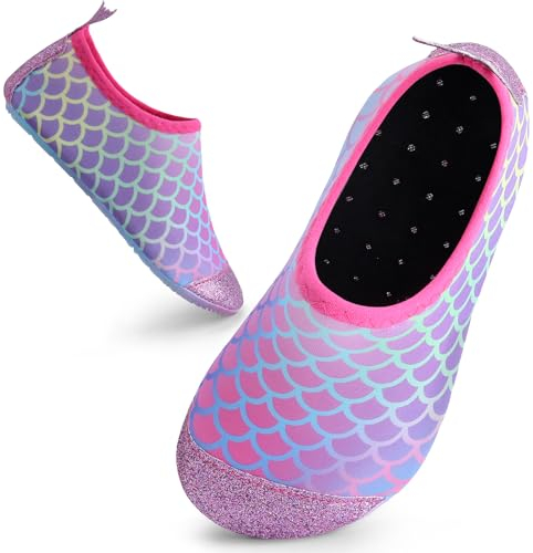 Badeschuhe Kinder Schwimmschuhe Wasserschuhe Schnell Trocknend Strandschuhe Aquaschuhe für Mädchen Baby Beach Pool(Fish Scales,32/33EU)