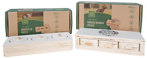 SMALL PET SELECT – Wooden Lid & Drawer Puzzle Bundle for Rabbits, Guinea Pigs & Small Pets | Natural Enrichment Toys That Encourage Foraging, Chewing & Mental Stimulation