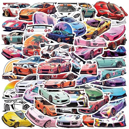 AUCEKO 50 Stück Sportwagen Aufkleber Pack Rennen Sticker Set wasserdichte Vinyl Sticker für Laptop Kinder Autos Motorrad Fahrrad Skateboard Gepäck Koffer Computer Aufkleber Graffiti Decal
