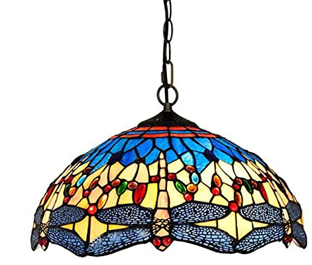 SnamicE Hängende Hängelampe im Tiffany-Stil, Buntglas, 40,6 cm breite Lampenschirme, handgefertigte Vintage-Dekoration, Hängelampe für Küche, Esszimmer, Geschenk