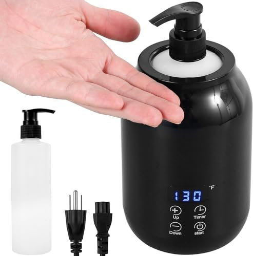RVEFOT Massage Oil Warmer with Two Oil Bottle Dispenser, Smart Touch Key Electric Lotion Heater for Home SPA, Temperature Adjustable Lotion Bottle Warmer, Lube Cream Gel Warmer Cream Warmer (Black)