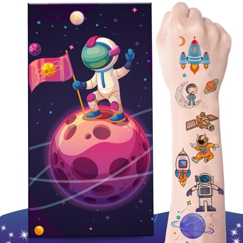 zycBernoi Weltraum Tattoo Kinder, 10 Blätter Temporäre Tattoo mit Explosion Geschenkbox, Überraschung für Kinder Tattoos Gastgeschenke