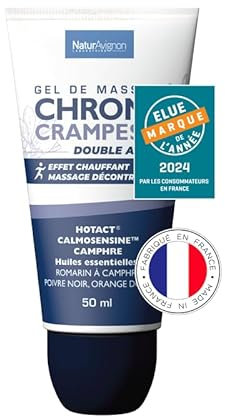 NaturAvignon Chronocrampes Gel massage décontractant musculaire puissant | Arnica magnésium potassium | Douleur musculaire anti crampes musculaire | Applicateur tri-billes massant | Tube de 50ml