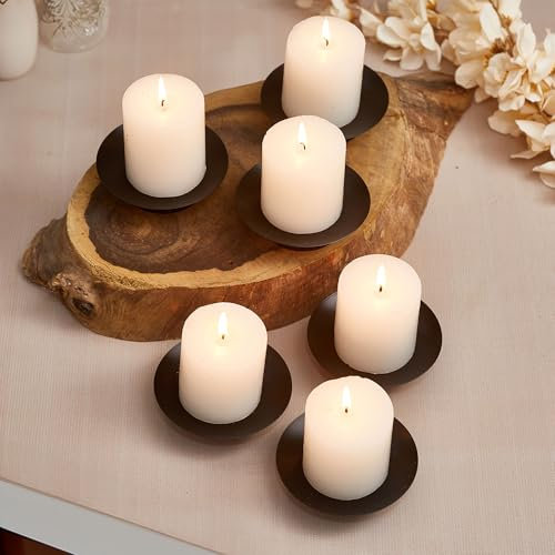 TIED RIBBONS Plate Holders Set of 6 Black Pillar Candle Holder Metal Candle Holder Modern Candle Holders for Pillar Candles Living Room Table Centerpiece Iron Candle Stand for Party Decorations