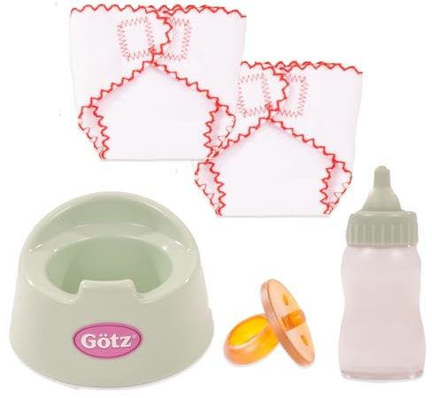 Götz 3403589 Babypuppen Avocado Basic Care Set - 5-teilige Grundausstattung als Zubehör-Set für Puppen der Größen S (30-33 cm)