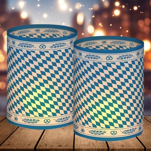 12 Windlicht Tischdeko Oktoberfest, Oktoberfestdeko, Bayrische Deko Blau, Bayern Deko Oktoberfest Set, Tisch Deko Oktoberfest Party, Geeignet für Teelichter oder Kerzen