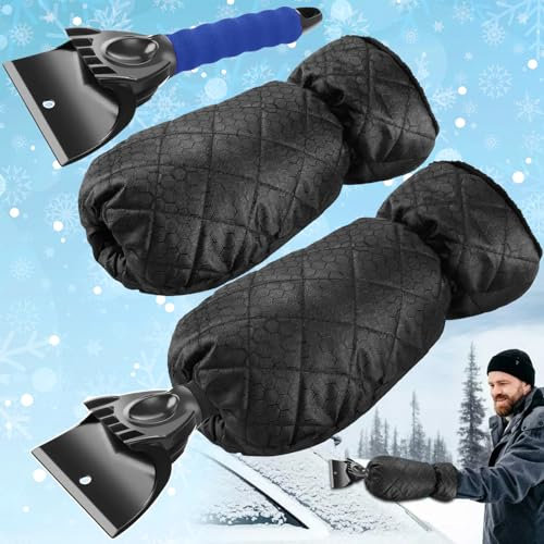 ZQEJEFD Pack de 2 Rascador Hielo Coche con Guante, Raspador de Hielo Guante, Rascador Hielo Parabrisas con Guante,Coche Portátil Nieve Herramienta para Parabrisas de Coches SUV Autos Camión Camionetas