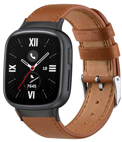 KMKJSH Bracelets de Montre en Cuir pour Honor Watch 4 Bracelet, avec Boucle en Acier Inoxydable Réglable pour Hommes Femmes Cuir Véritable Elégant Bande de Remplacement avec Honor Watch 4 Sangle (2)