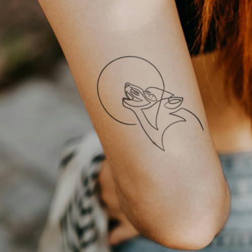Jaulender Wolf Fine-Line Tattoo - Inkster Tattoo | vegane & wasserfeste Temporäre Tattoos für Erwachsene - EU-Kosmetikzertifizierte Farbe - revolutionäres 2 Wochen Tattoo | Premium Klebetattoos