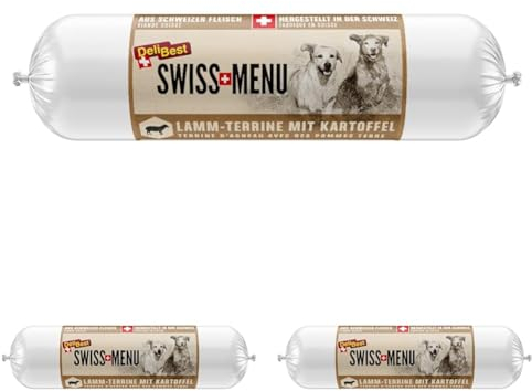DeliBest Swiss MENU Lamm-Terrine mit Kartoffeln I Nassfutter für Hunde aus 100% Schweizer Lammfleisch I getreidefrei & ohne Zusätze I glutenfreies Hundefutter Adult I 400 g (Packung mit 3)
