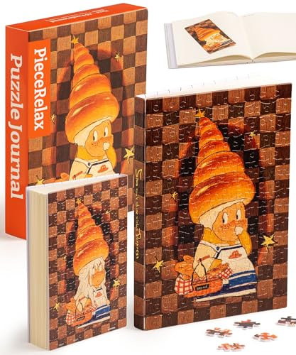 PieceRelax Puzzle Journal for Adults - Twinkle Twinkle - Creamy Bread Unique A5 Book Cover Puzzles Gift & Home Décor with Plastic Jigsaw Puzzle Artwork for Notebook [YA1060]