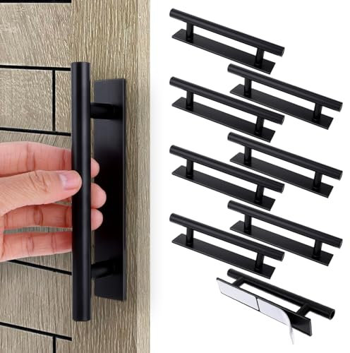 Piriuuo 8 Pack Adhesive Cabinet Handles Pulls, Self Stick Door Handles ABS Plastic Pulls Push Peel and Stick Pull Helper Drawer Pulls Wardrobe Handle Furniture Handles, Black