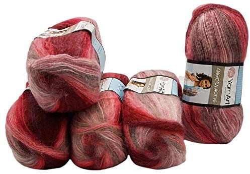 5 x 100 g Ilkadim Export Angora Active Strickwolle mehrfarbig mit Farbverlauf, 500 Gramm Strickgarn mit 20% Wolle, Farbverlaufswolle (bordeaux taupe rosa 841)