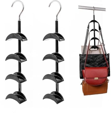 Cnwinu 2 Stück Handtaschen Aufbewahrung, Handtaschenhalter mit 360 Grad Drehbar, Handtaschen Organizer für Handtaschen, Krawatten, Schals, Tücher (Schwarz)