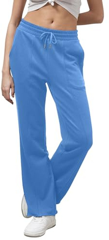 Enorsia Womens Pin Tuck Front Jersey Trousers with Elasticated Waistband, Drawstring, Side Pockets - Straight Fit, and Raw Edge Hem (UK, Numeric, 16, Regular, Regular, Blue)