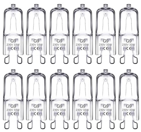 ATJTYSX 12 Stück Halogenlampe, G9 33W 230V Backofenlampe, Oven Lampe, G9 Halogen Leuchtmittel, für Backofen, Mikrowelle, Oleranz bis 300 Grad C