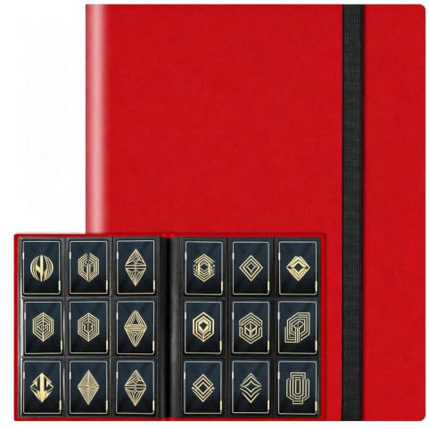 Trading Cards Album 9 Pocket- 360 Side Loading Pocket with Elastic Strap, Premium Collector Card Album for Standard Cards, Side Loading Card Collection Folder for Game Cards, Sport Cards (Red)