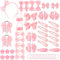 FRIUSATE 50Pcs Girls School Hair Accessories Kit Bow Elastic Headband Hair Clips Kit, Pink Pompom Hair Band Hair Accessories, Pink Bow Ponytail Holder for Christmas Birthday Gift
