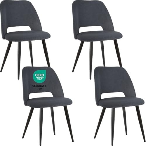 JIJIAN Esszimmerstühle 4er Set, Stühle Esszimmer, Küchenstühle, Wohnzimmer Essstühle mit Ausschnitt Rückenlehne Streifen Samt Stuhl, Gepolsterte Stühle für Esszimmer, Küche, Schlafzimmer, Schwarz