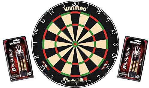 Dartboard WINMAU Original Blade 6 + 2 Steeldart Sets Broadside Brass