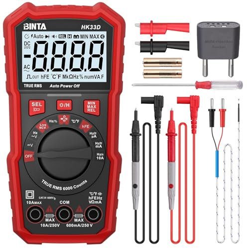 BINTA Digital Multimeter 6000 Counts with Auto-Ranging AC/DC Current and Voltage, Ohm Volt Amp Meter Tests Live Wire, NCV, HFE, Capacitance, Temperature, Continuity, Diode Measuring for Auto Home