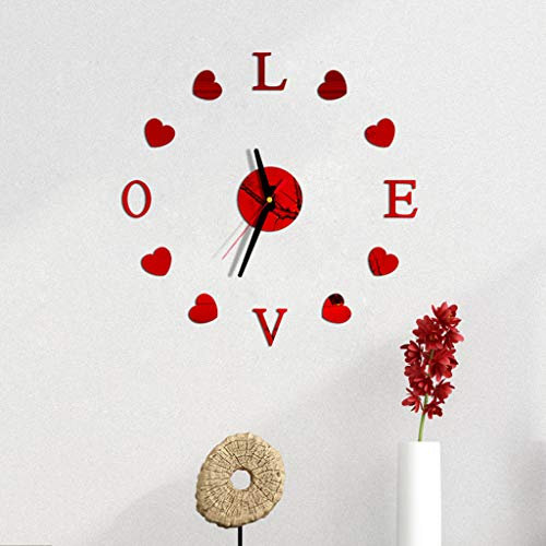 Reloj digital pequeño con superficie de pared, 3D, adhesivo para el hogar, cocina, color rojo, talla única