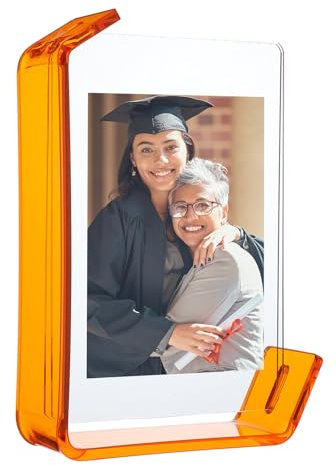 sourcing map Acryl-Bilderrahmen, 10,2 x 15,2 cm, schwebender Bilderrahmen für Wand oder Tisch, hängender Fotorahmen, Ständer für Büro, Zuhause, Orange