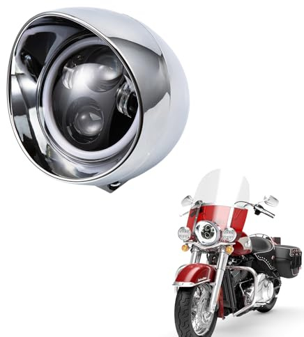 Motorrad Frontscheinwerfer 7'' Universal Retro Scheinwerfer für Cruiser Cafe Racer CA250 Steed 400 600 Steed400 Steed600 Magna Magna250 (Silber)