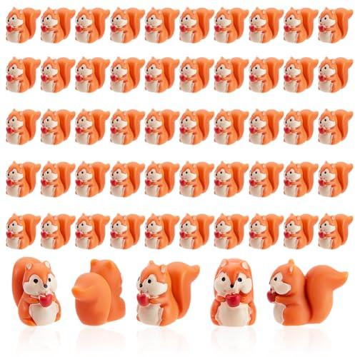 AHANDMAKER 50 Stück Mini Tier Miniaturfiguren Harz Eichhörnchen Dekoration Großpackung Entzückendes Gartenzubehör Für Heimdekoration Bücherregal Wohnzimmer Szenen Set 13.5x25.5mm