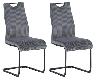 byLIVING Freischwinger 2er-Set Capri, Grob-Cord grau, Metall schwarz | Griff, bequeme Polsterung, Schwingstühle, Polsterstühle, B 44, H 88, T 55 cm