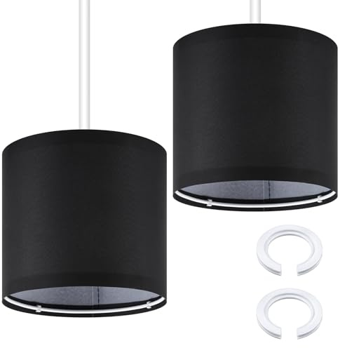 Weewooday 2 Stück Stoff Lampenschirm Ø 16 x 15 cm, Schwarz | Mit E27 auf E14 Adapterring, Runder Lampenschirm aus Leinen, Einfacher Montage, Für Nachttischlampe