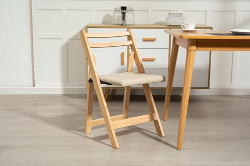 kozamas Massiver Holz Klappstuhl mit Polster, Premium Hartholz Faltstuhl, Platzsparender & Tragbarer Stuhl für Zuhause, Büro, Balkon & Esszimmer, Stabil & Ergonomisch