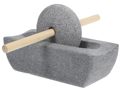 Manuelle Steinmühle mit Handkurbel aus Stein, Bambus und Holz