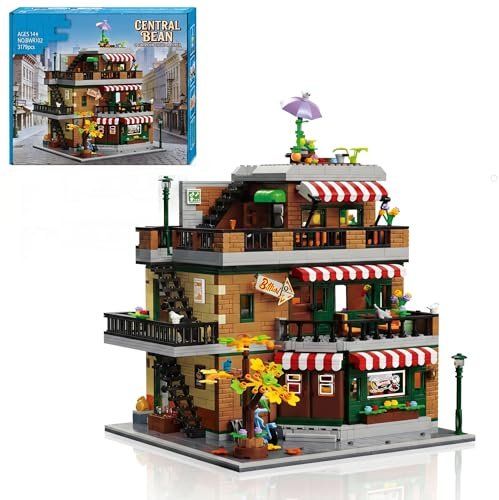 Mocbuiie Friends Coffee Shop Klemmbausteine Haus 3570 Teile | City Central Cafe Modular Buildings, Dreistöckiges Stadthaus Bauset für Erwachsene, Kompatibel mit Barweer BWR102