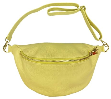 Bauchtasche aus echtes Leder Tasche Crossbody Gürteltasche Glattleder oder Wildleder Made in Italy (Gelb Glattleder)