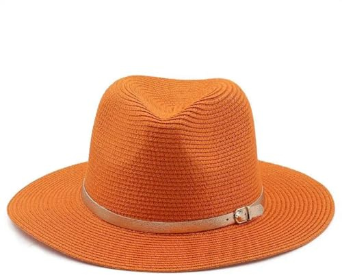 CHENWEIHAI Chapeau Paille Chapeau De Paille Beach Panama Casquette Hommes Femmes Outdoor Large Visière Protections Solaires Haut-De-Forme Chapeaux Jazz (Adultes 56-58Cm/02 Orange)