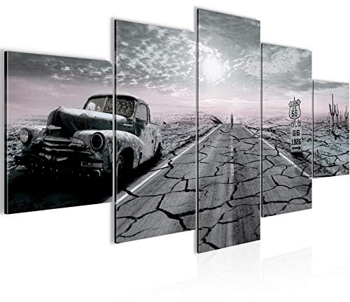 Runa Art - Bilder Auto Route 66 200 x 100 cm 5 Teilig XXL Wanddekoration Design Schwarz Weiss 600351c