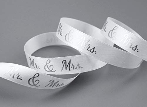Dekoband Mr & Mrs WEISS SILBER 3 m x 15 mm Geschenkband Hochzeit Wedding Satinband für Hochzeitsgeschenk Hochzeitsalbum Schleifenband