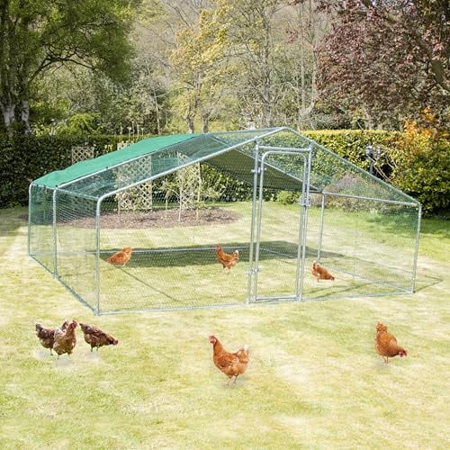 Chicken Run 4m X 4m 25mm Galvanized Poles by Cozy Pet Heavy Duty Metal Walk In Chicken Run Suitable for Chicken Coop Hens Rabbit Dogs Ducks & Chickens, Large Outdoor Poultry Cage Model CR04-4 (25mm)