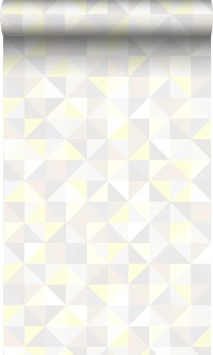 Origin Tapete Dreiecke Crème-Beige, Hellgrau, Pastellgelb und Hellbeige 53 cm x 10.05 m