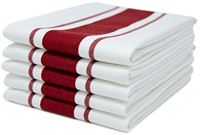 Sticky Toffee 100% Cotton Tea Towel - Red Stripe Pattern, Pack of 5 | Kitchen Towel Set | Absorbent, Strong, Quick Dry & Machine Washable | Home Decor & Bathroom Accessories